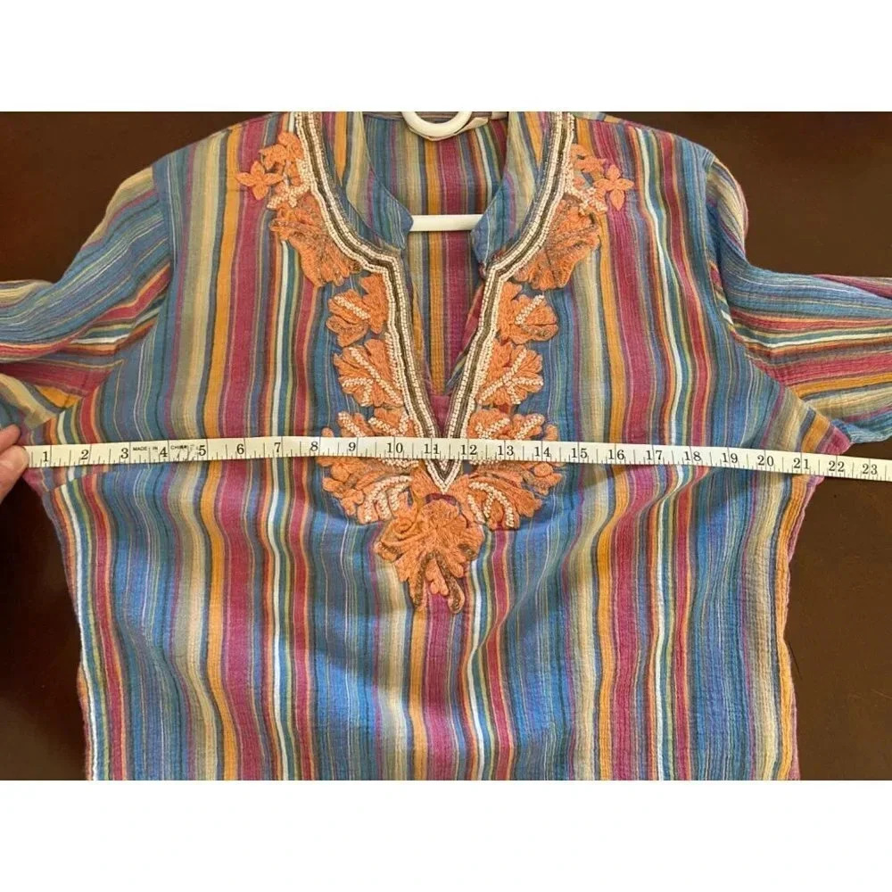 Soft Surroundings Colorful Embroidered V-Neck Bohemian Tunic Top Size Medium - Picture 10 of 12